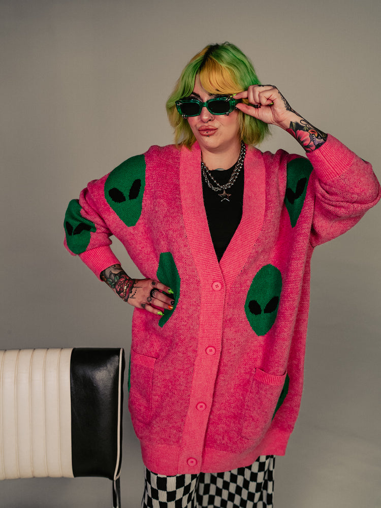 *PREORDER* ALIEN SUPERSTAR OVERSIZED KNIT CARDIGAN IN BUBBLEGUM