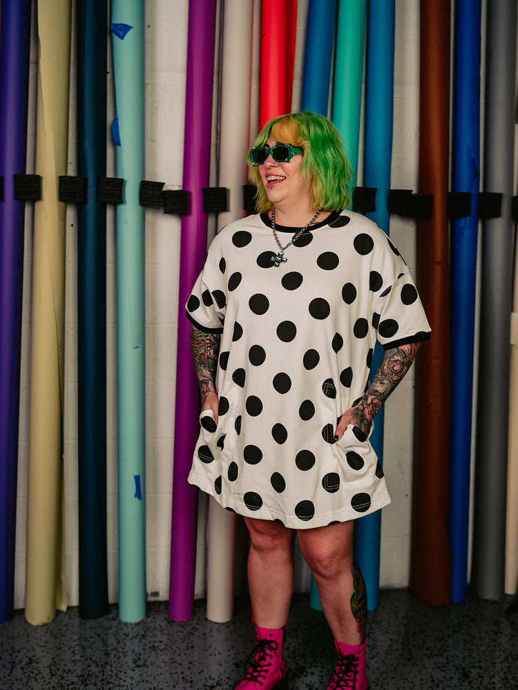 MORE IS MORE POLKA DOT TSHIRT DRESS IN BLACK/WHITE