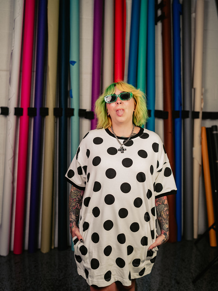 MORE IS MORE POLKA DOT TSHIRT DRESS IN BLACK/WHITE