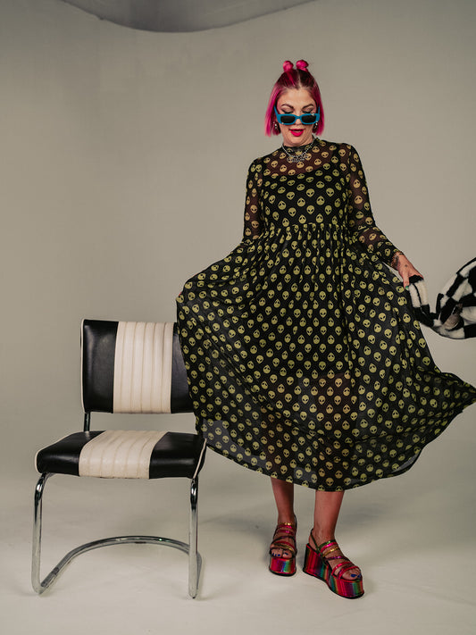 *PREORDER* ALORA EDEN EXCLUSIVE: FIERCE FEMALE MESH MAXI DRESS IN ALIEN INVASION S-3XL