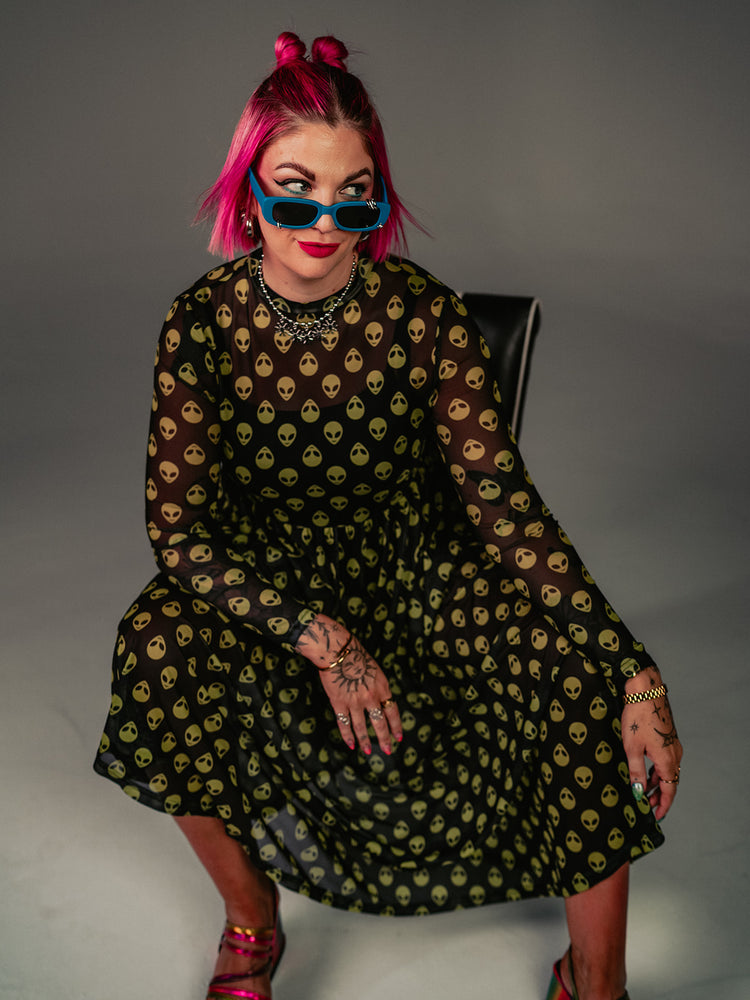 *PREORDER* ALORA EDEN EXCLUSIVE: FIERCE FEMALE MESH MAXI DRESS IN ALIEN INVASION S-3XL