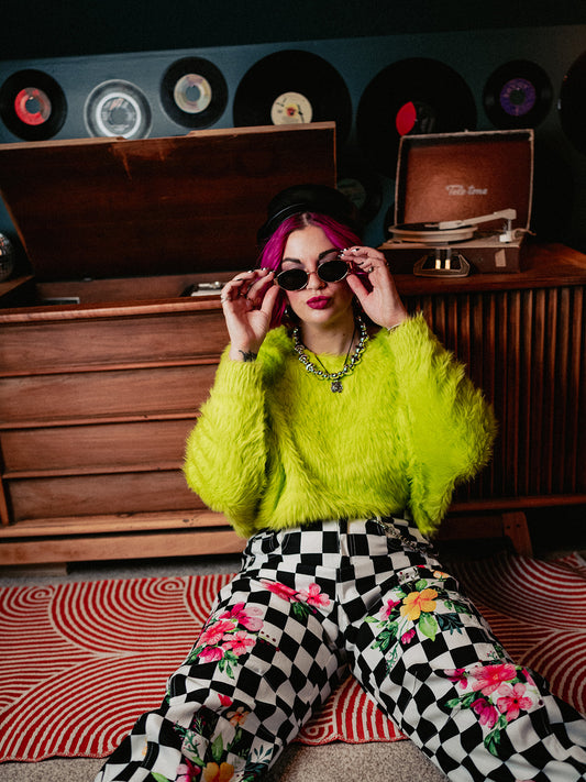 CHAOS IN BLOOM CHECKERED BARREL PANTS S-3XL