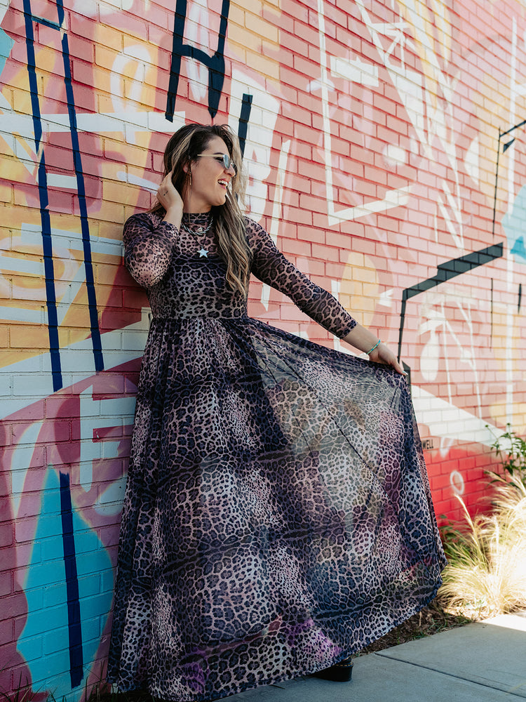 FIERCE FEMALE MESH MAXI DRESS IN MIDNIGHT MAYHEM