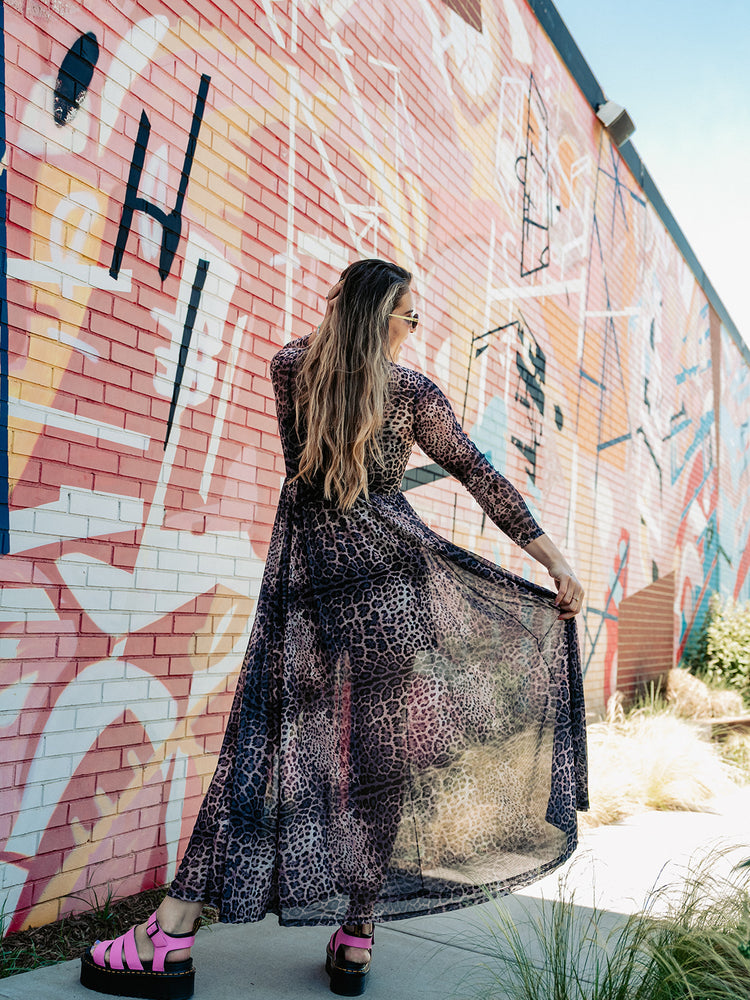 FIERCE FEMALE MESH MAXI DRESS IN MIDNIGHT MAYHEM