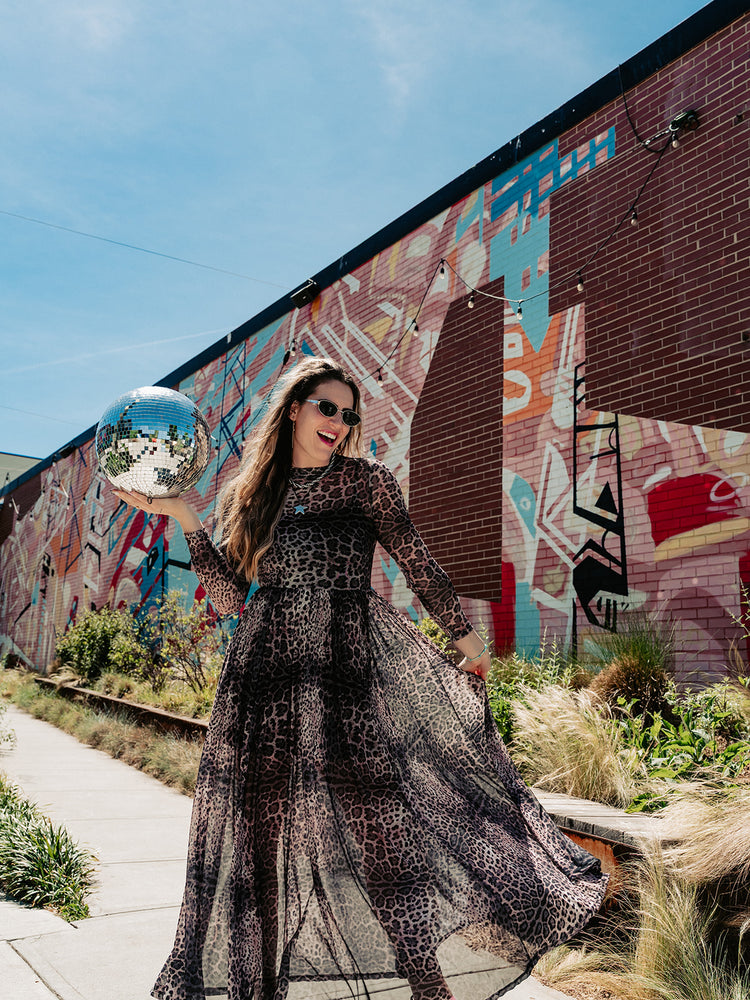 FIERCE FEMALE MESH MAXI DRESS IN MIDNIGHT MAYHEM
