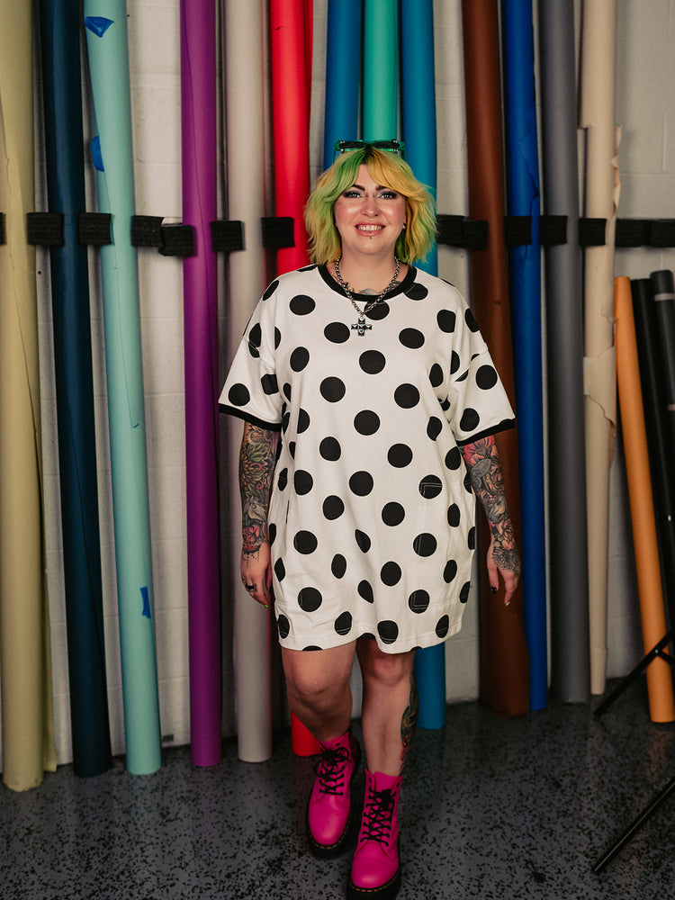 MORE IS MORE POLKA DOT TSHIRT DRESS IN BLACK/WHITE