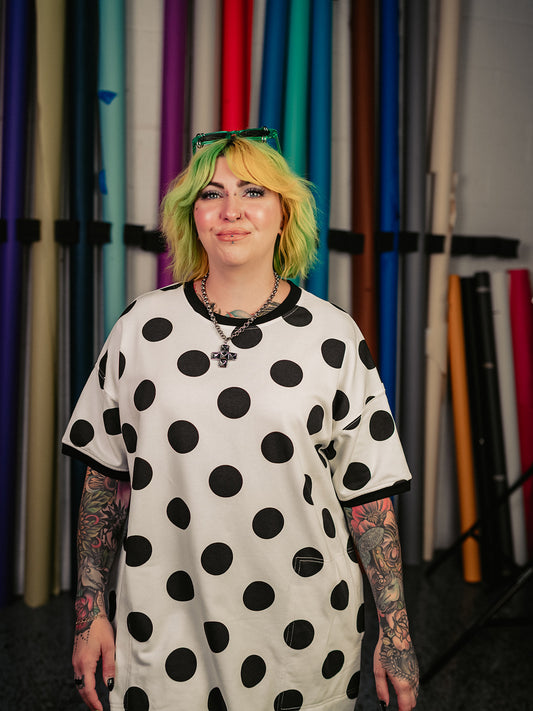 MORE IS MORE POLKA DOT TSHIRT DRESS IN BLACK/WHITE