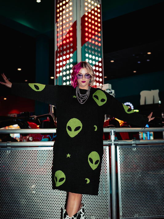 STAY WEIRD ALIEN SWEATER DRESS