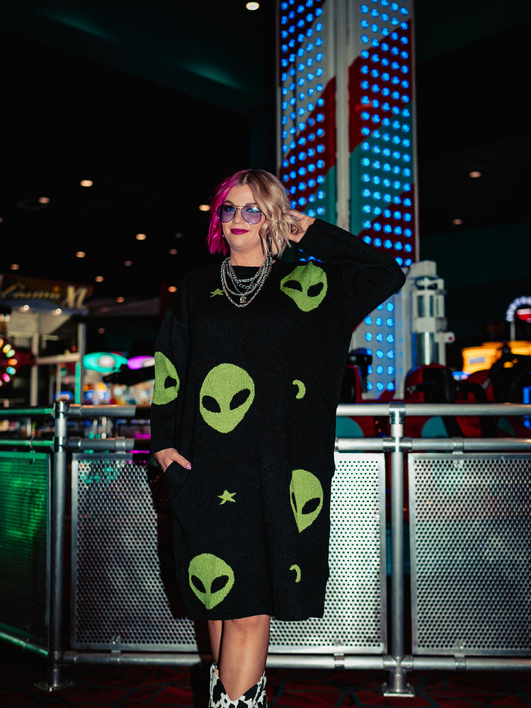 STAY WEIRD ALIEN SWEATER DRESS