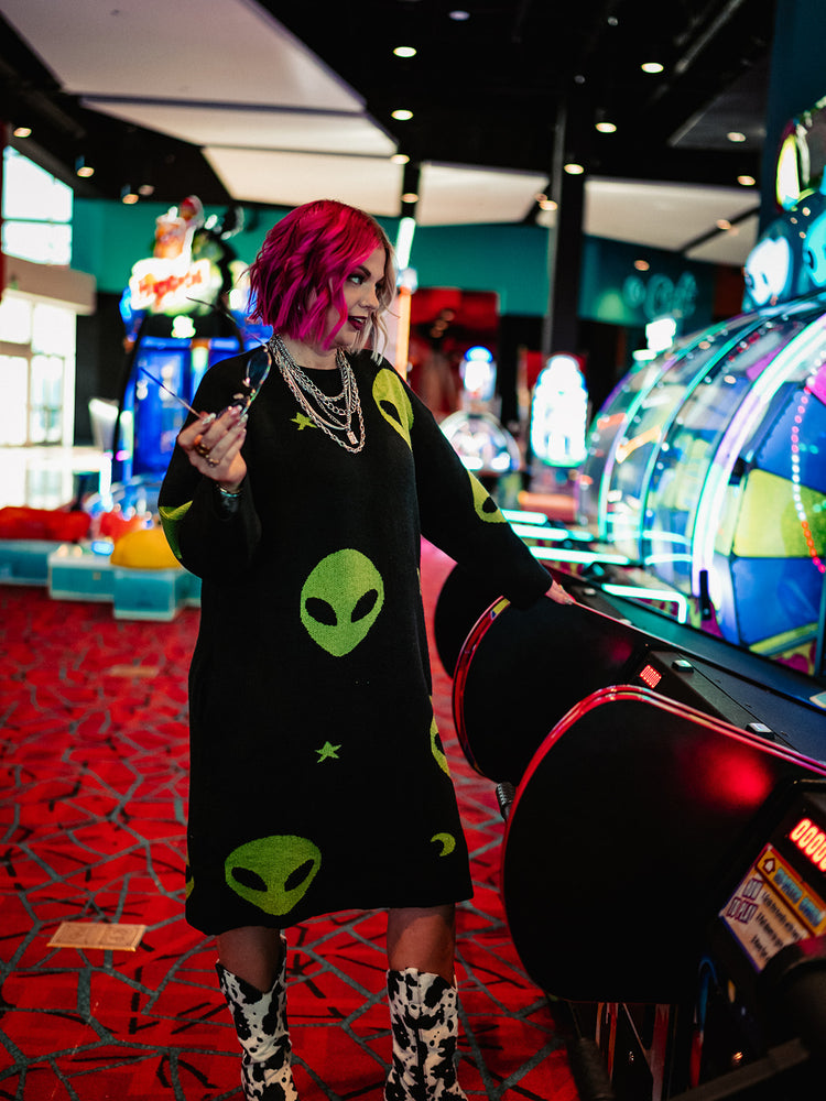 STAY WEIRD ALIEN SWEATER DRESS