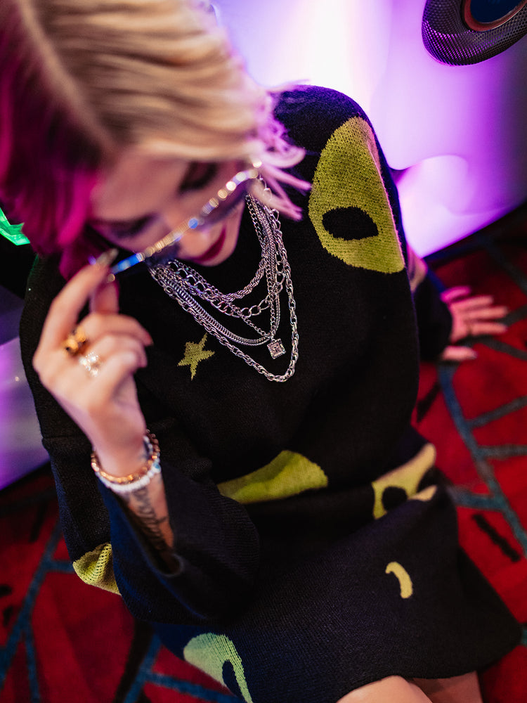 STAY WEIRD ALIEN SWEATER DRESS