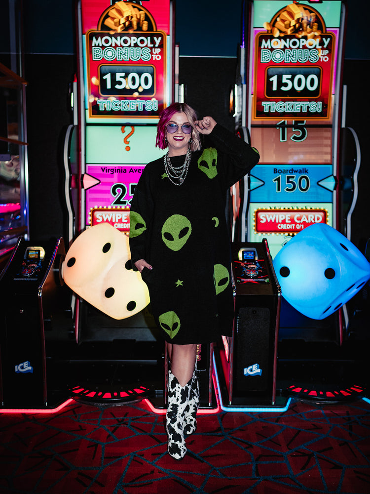 STAY WEIRD ALIEN SWEATER DRESS