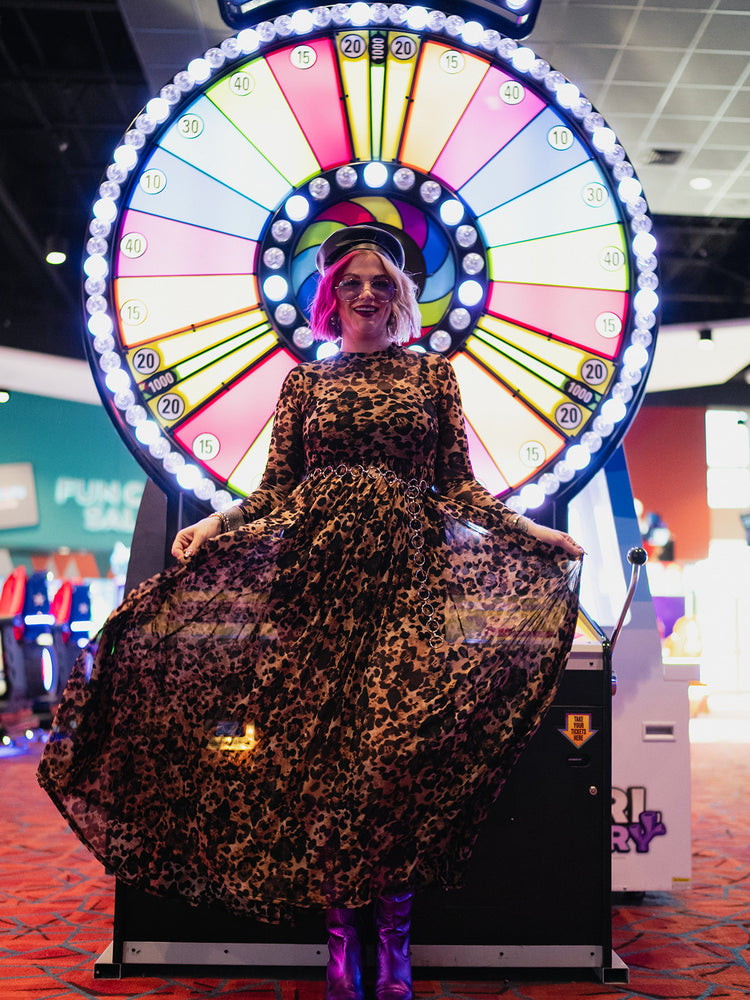 FIERCE FEMALE MESH MAXI DRESS IN LEVELED UP LEOPARD S-3XL