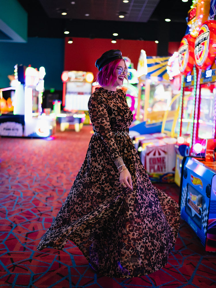 FIERCE FEMALE MESH MAXI DRESS IN LEVELED UP LEOPARD S-3XL