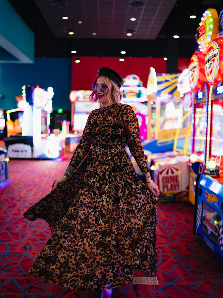 FIERCE FEMALE MESH MAXI DRESS IN LEVELED UP LEOPARD S-3XL