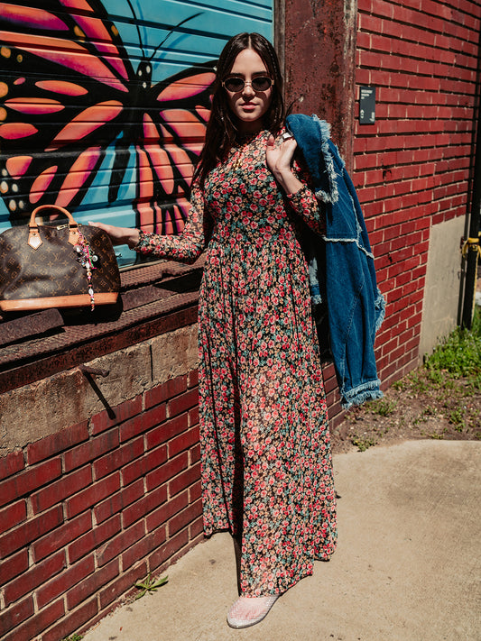 FIERCE FEMALE MESH MAXI DRESS IN 90'S FLORAL S-XL
