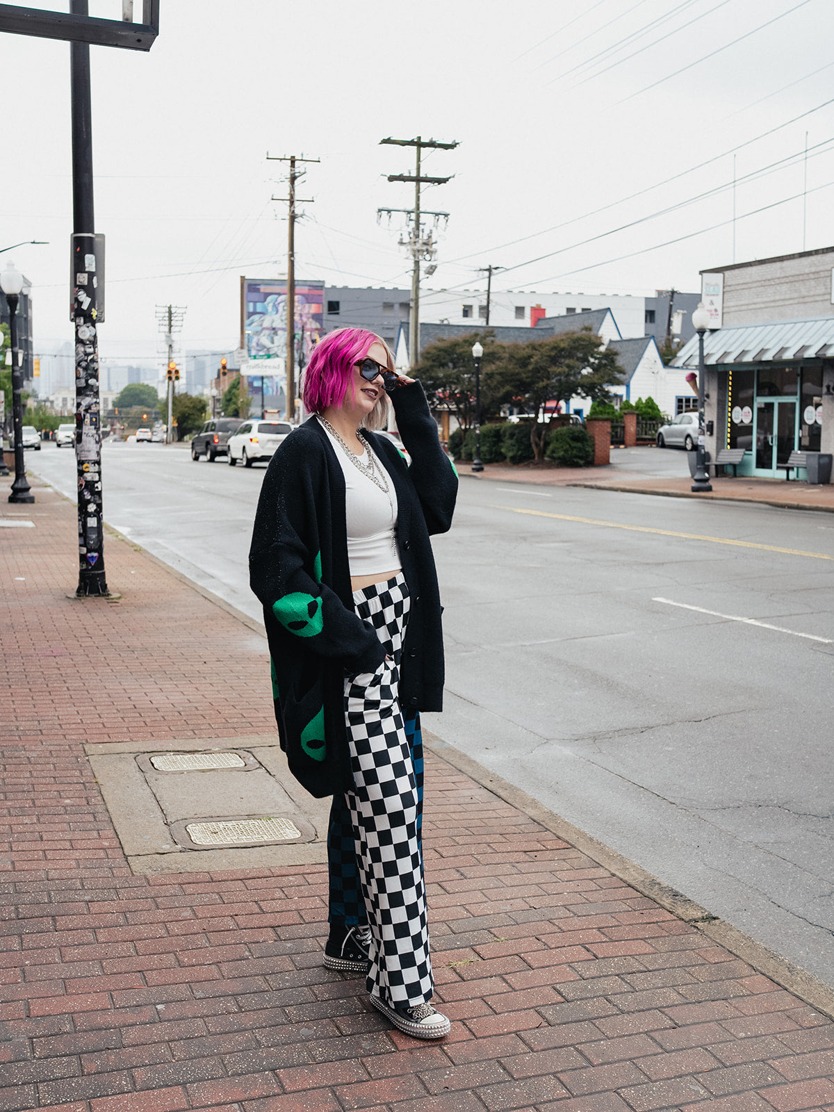 SPLIT DECISION CHECKERED PANTS IN BLUE HAZE S-3XL