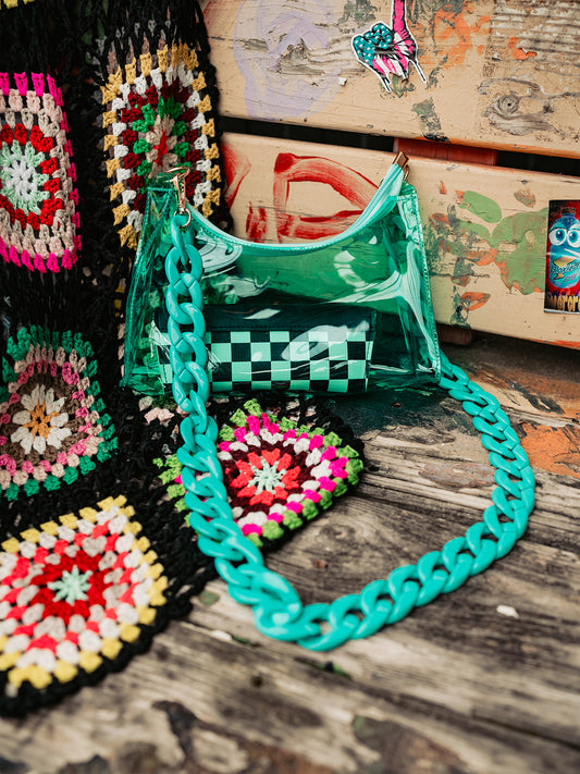 BACKSTAGE PASS CLEAR CONCERT BAG IN TOTALLY TURQUOISE