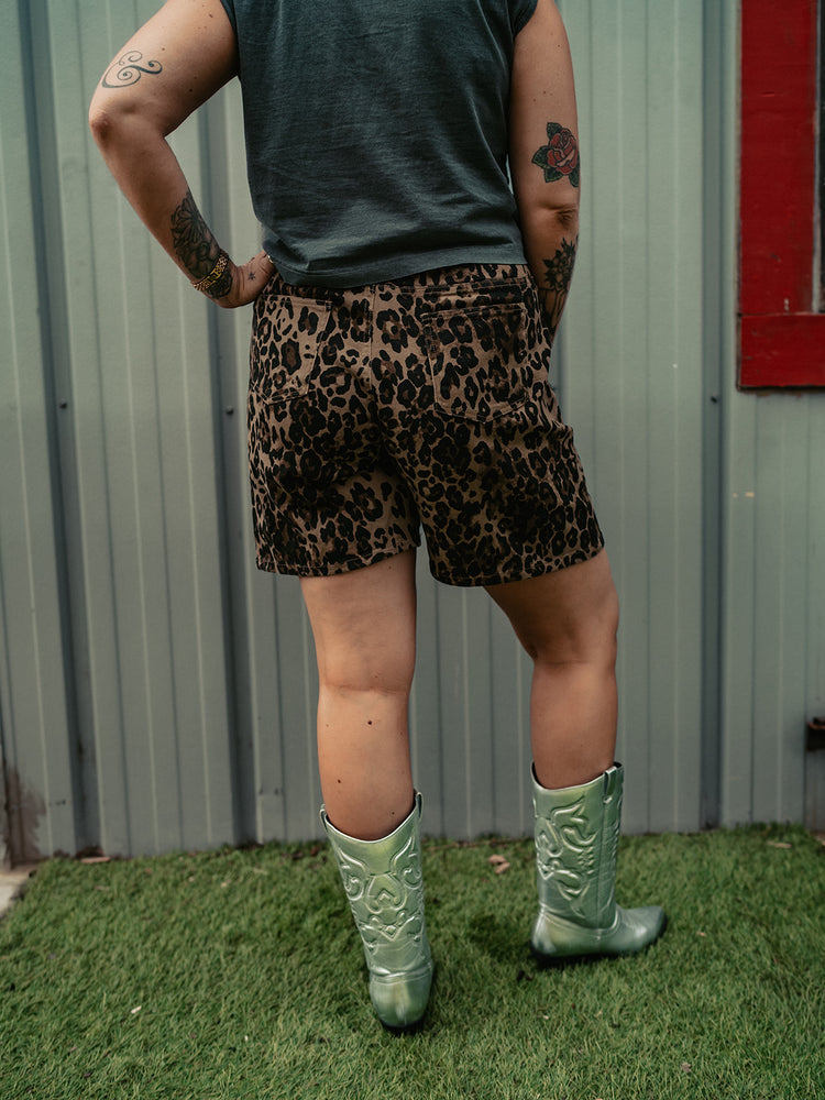 REBEL HEART LEOPARD PRINT DENIM SHORTS