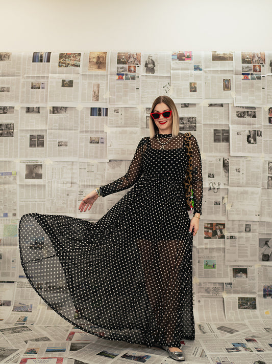 *JUST RESTOCKED!* FIERCE FEMALE MESH MAXI DRESS IN POLKA DOT S-XL