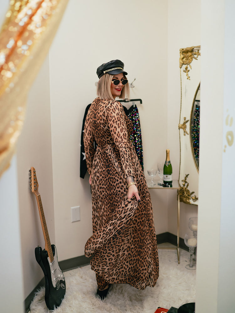 FIERCE FEMALE LEOPARD MESH MAXI DRESS