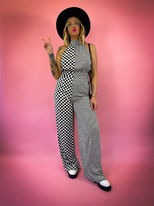 MEET ME IN THE CITY CHECKERED JUMPSUIT