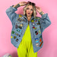 NO BAD VIBES PATCHED OUT LUXE JACKET IN DENIM