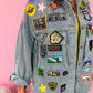 NO BAD VIBES PATCHED OUT LUXE JACKET IN DENIM