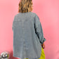 NO BAD VIBES PATCHED OUT LUXE JACKET IN DENIM