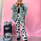 NO BAD VIBES PATCHED OUT LUXE JACKET IN DENIM