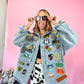 NO BAD VIBES PATCHED OUT LUXE JACKET IN DENIM