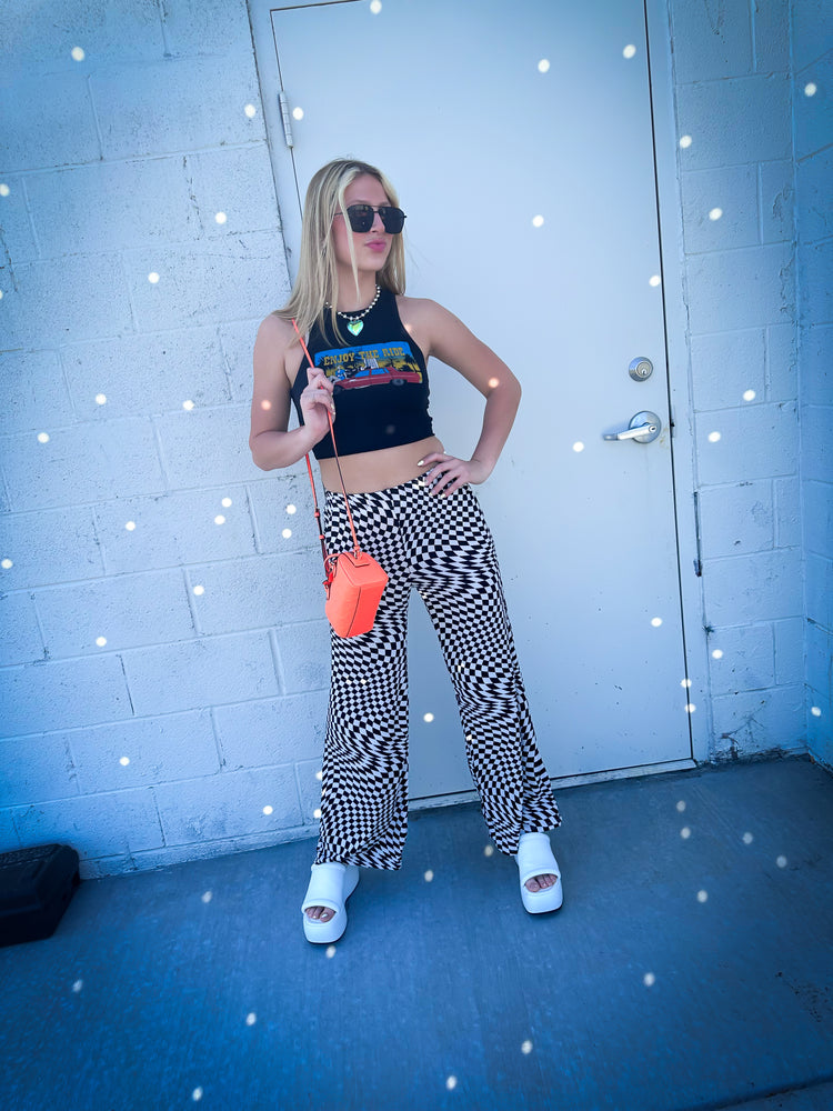 WOOL FLANNEL HOUNDSTOOTH FEMALE PT DOUBLE TUCK WIDE PANTS