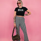 SCENE QUEEN GEO PRINT RIBBED FLARE PANTS