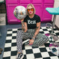 SCENE QUEEN GEO PRINT RIBBED FLARE PANTS