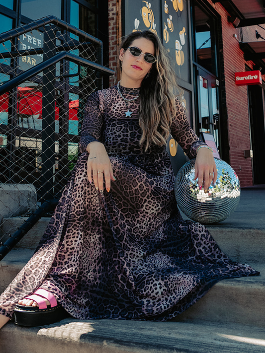 FIERCE FEMALE MESH MAXI DRESS IN MIDNIGHT MAYHEM