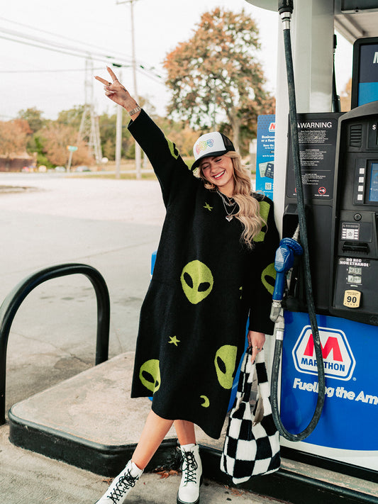 STAY WEIRD ALIEN SWEATER DRESS S-2X