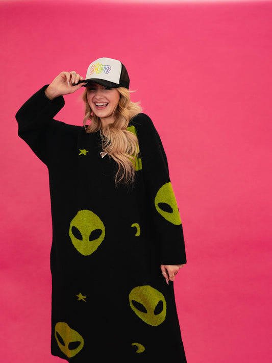 STAY WEIRD ALIEN SWEATER DRESS S-2X