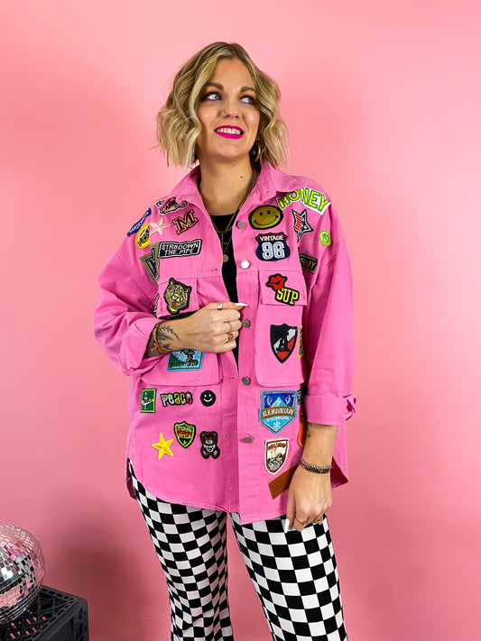 NO BAD VIBES PATCHED OUT LUXE JACKET *JUST RESTOCKED!*