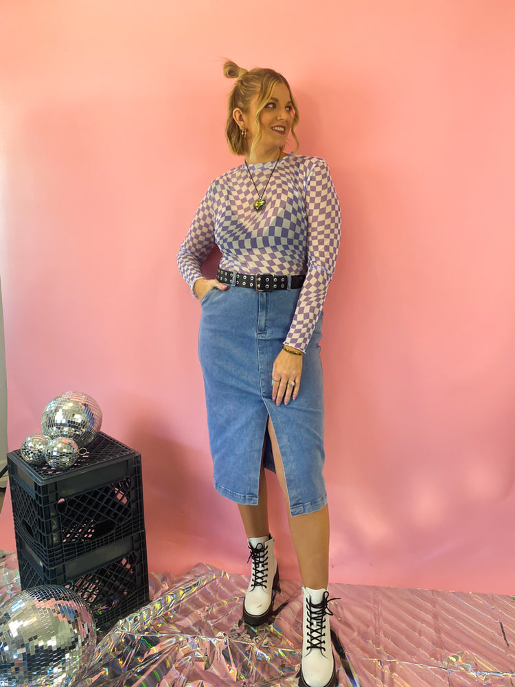 CURRENT MOOD CHECKERED MESH TOP *S-3XL!*