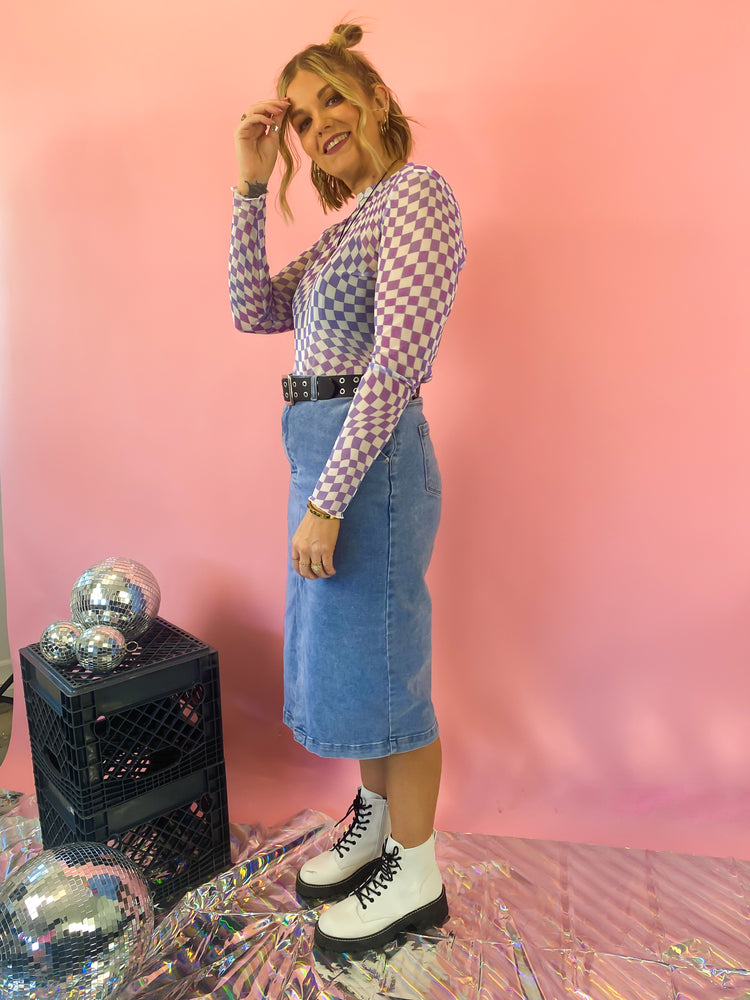 CURRENT MOOD CHECKERED MESH TOP *S-3XL!*